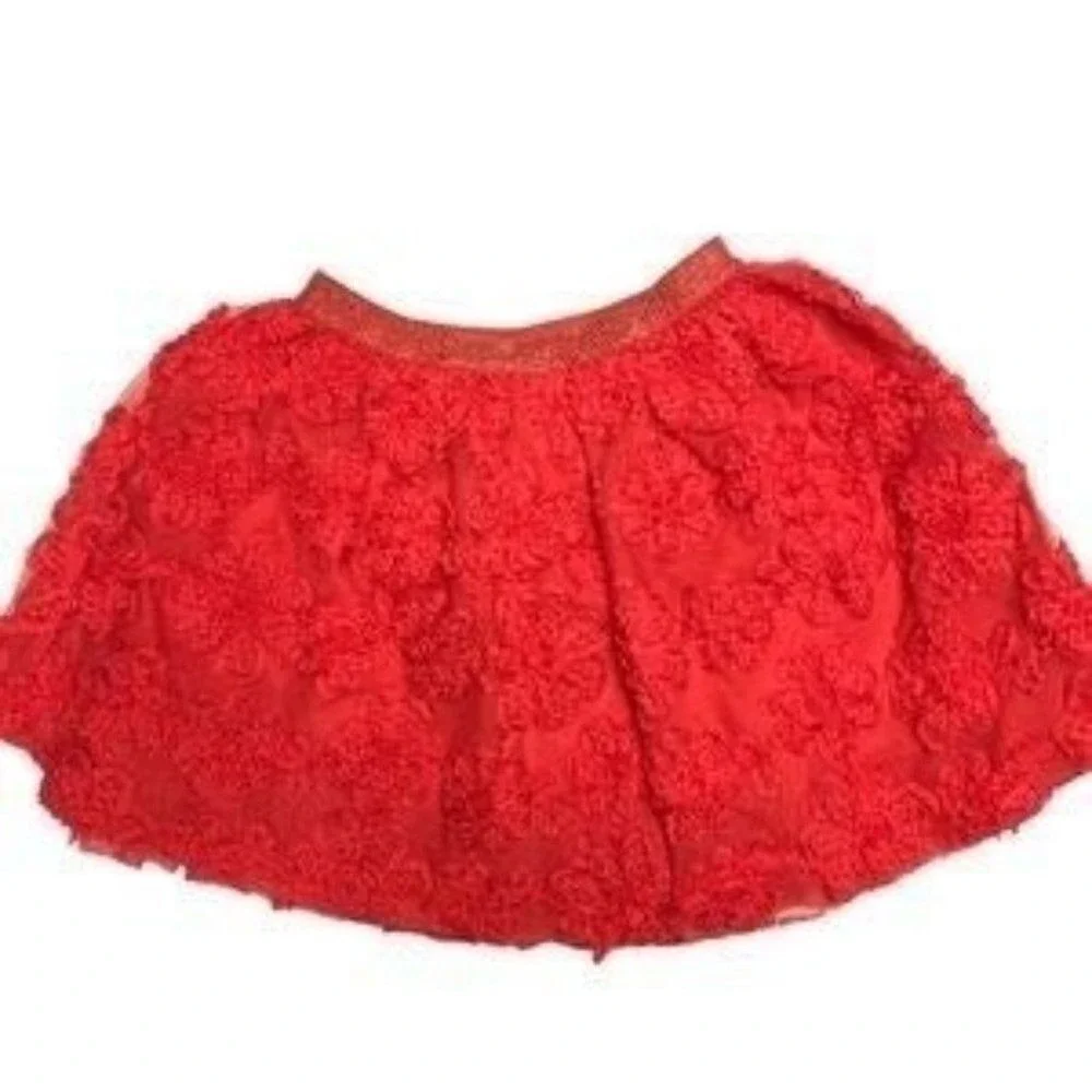 Children's Place Girls Red Floral Tulle Skirt Holiday Sparkle Elastic Waist 7/8